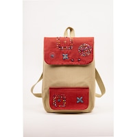 Fabric Craft Bag Sırt Çantası Kumaş Boho Nakışlı Koyu Bej - Bordo Fabric Craft Bag Sırt Çantası Kumaş Boho Nakışlı Koyu Bej - Bordo