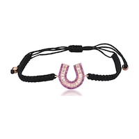 Zirkon Taşlı Pırlanta Montür Rose Altın Kaplama Siyah İpli At Nalı Gümüş Makrome Bileklik Gümüş - Rose Gold Zirkon Taşlı Pırlanta Montür Rose Altın Kaplama Siyah İpli At Nalı Gümüş Makrome Bileklik Gümüş - Rose Gold