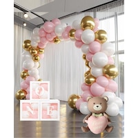 Krom Gold, Makaron Pembe Ve Beyaz Balon Temalı 1 Yaş Set One Kutu Pembe Kalpli Ayıcık Folyo Ve Balon Zincir Set Pembe Krom Gold, Makaron Pembe Ve Beyaz Balon Temalı 1 Yaş Set One Kutu Pembe Kalpli Ayıcık Folyo Ve Balon Zincir Set Pembe