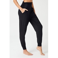 Los Ojos Siyah Beli Lastikli Şalvar Görünümlü Harem Pantolon Yoga Joggers Siyah Siyah Los Ojos Siyah Beli Lastikli Şalvar Görünümlü Harem Pantolon Yoga Joggers Siyah Siyah