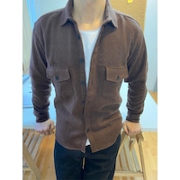 Koyu Kahverengi Erkek Slim Fit Düğmeli Yaka Çift Cepli Düz Oduncu Gömlek Kahverengi Koyu Kahverengi Erkek Slim Fit Düğmeli Yaka Çift Cepli Düz Oduncu Gömlek Kahverengi