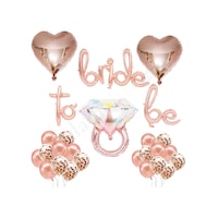 Bride To Be El Yazısı, Tek Taş Yüzük Ve Kalp Folyo Balonlu Rose Gold Set Bride To Be El Yazısı, Tek Taş Yüzük Ve Kalp Folyo Balonlu Rose Gold Set