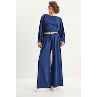 Shade Kadın Kolları Volanlı Beli Büzgülü Üst Pileli Kemerli Bol Pantolon Modal Takım 2136 60283732 - Lacivert Shade Kadın Kolları Volanlı Beli Büzgülü Üst Pileli Kemerli Bol Pantolon Modal Takım 2136 60283732 - Lacivert