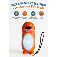 Kamptek Minimal Figürlü Hem El Feneri Hem Gece Lambası Kamp Işığı Gece Lambası Sevimli Figürler Pilli Lamba 11 6 Cm Askı İpli Turuncu