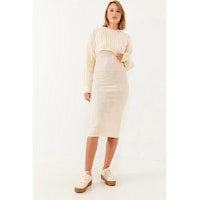 Shade Kadın Crop Triko Kazak Elbise Alt Üst Takım 60251816 - Bej Shade Kadın Crop Triko Kazak Elbise Alt Üst Takım 60251816 - Bej