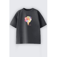 Monila Kız Çocuk Dondurma Baskılı Pamuklu T-shirt Antrasit Monila Kız Çocuk Dondurma Baskılı Pamuklu T-shirt Antrasit