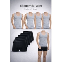 Qulat Erkek Atlet Boxer Seti 10 Lu Ekonomik Paket 5 Atlet + 5 Boxer Pamuklu İç Giyim Gri - Siyah Qulat Erkek Atlet Boxer Seti 10 Lu Ekonomik Paket 5 Atlet + 5 Boxer Pamuklu İç Giyim Gri - Siyah