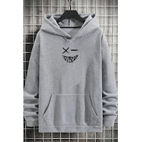 Uyguntarz Cartoon Graphic Thermal Lined Drawstring Sweatshirt Gri Uyguntarz Cartoon Graphic Thermal Lined Drawstring Sweatshirt Gri