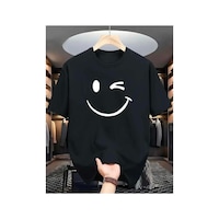 Medinenur Emoji Baskılı Basic T-shirt Siyah Medinenur Emoji Baskılı Basic T-shirt Siyah