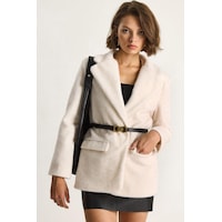 Shade Kadın Cep Detaylı Astarlı Kemerli Peluş Dokulu Blazer Ceket 2761 60281110 - Krem Shade Kadın Cep Detaylı Astarlı Kemerli Peluş Dokulu Blazer Ceket 2761 60281110 - Krem