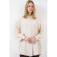 Bigdart Kadın Dokulu Oversize Tunik 5989 - Krem Bigdart Kadın Dokulu Oversize Tunik 5989 - Krem