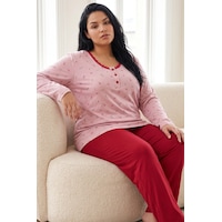 Siyah İnci Pamuklu Likralı Büyük Beden Battal Boy Örme Pijama Takım26240889 Çok Renkli
