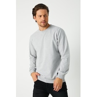 MMetalic Basic Bisiklet Yaka Erkek Sweatshirt Gri MMetalic Basic Bisiklet Yaka Erkek Sweatshirt Gri