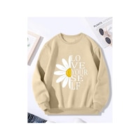 Herkesemoda Papatya Baskı Detaylı Bisiklet Yaka İçi Polarlı Sweatshirt Bej Herkesemoda Papatya Baskı Detaylı Bisiklet Yaka İçi Polarlı Sweatshirt Bej