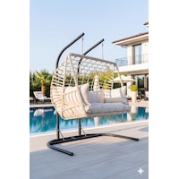 Lüx Çift Kişilik Rattan Bahçe Ve Balkon Salıncağı Krem Lüx Çift Kişilik Rattan Bahçe Ve Balkon Salıncağı Krem