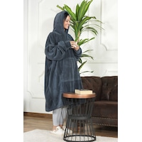 Elart Enjoy Tv Battaniyesi Wellsoft Kapüşonlu Giyilebilir Unisex Over Size 80x110 Cm Antrasit Antrasit