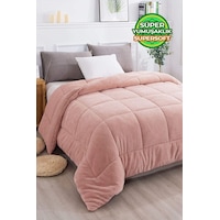 Ultra Yumuşak Çift Taraflı Wellsoft Peluş Yorgan Çift Kişilik Yıkanabilir 200x220 Cm Pudra Pudra