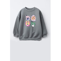 Monila Kız Çocuk 3 İplik Kumaş Pamuklu Hayvan Baskılı Sweatshirt Antrasit Monila Kız Çocuk 3 İplik Kumaş Pamuklu Hayvan Baskılı Sweatshirt Antrasit