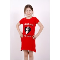 Toontoy Kız Çocuk Elbise Keep Away Baskı Kırmızı
