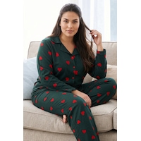 Siyah İnci Desenli Termal Kumaşlı Ultra Soft Yumuşak Büyük Beden Battal Boy Düğmeli Örme Pijama Takımı 26226505 Yeşil Siyah İnci Desenli Termal Kumaşlı Ultra Soft Yumuşak Büyük Beden Battal Boy Düğmeli Örme Pijama Takımı 26226505 Yeşil