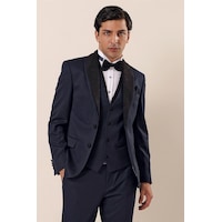 İmza Koyu Lacivert Desenli Çıkarılabilir Şal Yaka Yelekli 6 Drop Slim Fit Smokin Damatlık Takım 1001230204-Lacivert İmza Koyu Lacivert Desenli Çıkarılabilir Şal Yaka Yelekli 6 Drop Slim Fit Smokin Damatlık Takım 1001230204-Lacivert