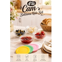 Porsima Sarına 4lü Renkli Kapak Cam Saklama Kabı-kase 250ml Porsima Sarına 4lü Renkli Kapak Cam Saklama Kabı-kase 250ml
