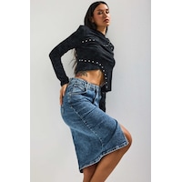 it's basic Kadın Snow Kot Rengi Erica Midi Boy Yüksek Bel Yırtmaçlı Jean Etek it's basic Kadın Snow Kot Rengi Erica Midi Boy Yüksek Bel Yırtmaçlı Jean Etek