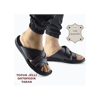 Jel Taban 034 Günlük Tam Ortopedik Hakiki Deri Erkek Terlik Puff Taban Siyah Jel Taban 034 Günlük Tam Ortopedik Hakiki Deri Erkek Terlik Puff Taban Siyah
