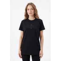 Missemramiss Pamuklu Nakışlı Tshirt Tunik 5360 Siyah Missemramiss Pamuklu Nakışlı Tshirt Tunik 5360 Siyah