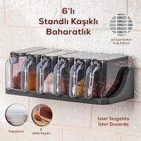 Porsima 1182 Standlı Kaşıklı Kapaklı Baharatlık Seti 6'Lı Antrasit Porsima 1182 Standlı Kaşıklı Kapaklı Baharatlık Seti 6'Lı Antrasit