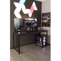 Siyah 160x60 Oyuncu Masası, Bilgisayar Masası, Gamer Masası, Gaming Masa, Metal Ayaklı - Ss-160 Siyah