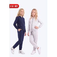 Fyk Kids Kız Çocuk 2'li Düz Basic Fermuarlı Kapüşonlu Çift Cepli Eşofman Takımı Lacivert-gri Fyk Kids Kız Çocuk 2'li Düz Basic Fermuarlı Kapüşonlu Çift Cepli Eşofman Takımı Lacivert-gri