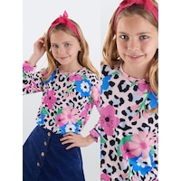 Çiçekli Leopar Kız Çocuk Sweatshirt Çiçekli Leopar Kız Çocuk Sweatshirt