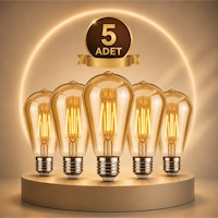 St6 Led Filament Ampul 6w 2700k Amber Cam Sarı Işık 600 Lümen 5li St6 Led Filament Ampul 6w 2700k Amber Cam Sarı Işık 600 Lümen 5li