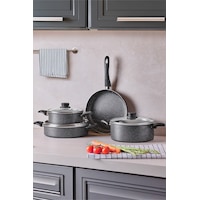 Mastergranito Grey 7 Parça Tencere Ve Tava Seti Gri Mastergranito Grey 7 Parça Tencere Ve Tava Seti Gri