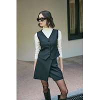 Sateen Klasik Yelek - Siyah-136495 Sateen Klasik Yelek - Siyah-136495