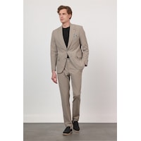 İmza Koyu Bej Kendinden Desenli Mono Yaka 6 Drop Slim Fit Takım Elbise 1001260162