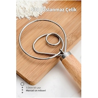 Danimarka Tipi Hamur Çırpıcı - Ahşap Saplı Paslanmaz Çelik Un & Ekşi Maya Karıştırma Danimarka Tipi Hamur Çırpıcı - Ahşap Saplı Paslanmaz Çelik Un & Ekşi Maya Karıştırma