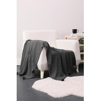 Biocotton Triko Ponponlu Örgü Tv Battaniyesi - Antrasit Biocotton Triko Ponponlu Örgü Tv Battaniyesi - Antrasit