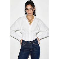 Shade Kadın Pileli Belden Oturtmalı Poplin Gömlek 343 60286048 - Beyaz Shade Kadın Pileli Belden Oturtmalı Poplin Gömlek 343 60286048 - Beyaz