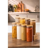 Porsima 4-4 Bambu Borosilikat Vakumlu Kapaklı Yuvarlak Cam 8li Kavanoz Seti Saklama Kabı 2100ml 10x30cm Porsima 4-4 Bambu Borosilikat Vakumlu Kapaklı Yuvarlak Cam 8li Kavanoz Seti Saklama Kabı 2100ml 10x30cm