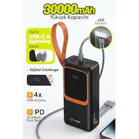 7go Gpw-08 30000mah Pd22.5w Hızlı Şarj Powerbank 4 Usb Çıkışlı, Dahili Type-c & Lightning Kablolu, Siyah 7go Gpw-08 30000mah Pd22.5w Hızlı Şarj Powerbank 4 Usb Çıkışlı, Dahili Type-c & Lightning Kablolu, Siyah