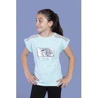Toontoy Kids Toontoy Kız Çocuk Omuzu Tül Detaylı Varak Baskılı Tişört Mint Yeşili Toontoy Kids Toontoy Kız Çocuk Omuzu Tül Detaylı Varak Baskılı Tişört Mint Yeşili