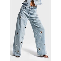 it's basic Kadın Ice 4s6-65 Baggy Fit Kuş Gözü Detaylı Özel Tasarım Denim Jean Buz Mavi it's basic Kadın Ice 4s6-65 Baggy Fit Kuş Gözü Detaylı Özel Tasarım Denim Jean Buz Mavi