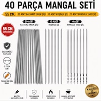40 Parça Mangal Seti - Tavuk Şişi Galvaniz 20 Adet - Kuşbaşı Şişi Düz 10 Adet - Burgulu Yassı Şiş, Domates Sebze Patlıcan Et Tavuk Şişi