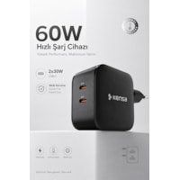 60w Çift Portlu Usb-c Girişli Akıllı Hızlı Şarj Adaptörü 60w Çift Portlu Usb-c Girişli Akıllı Hızlı Şarj Adaptörü