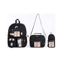 Kawaii Kore Tarzı Aksesuarlı 3'lü Set Çocuk İlkokul Çantası Kalemlikli Beslenme Çantalı Sırt Çantası Siyah Kawaii Kore Tarzı Aksesuarlı 3'lü Set Çocuk İlkokul Çantası Kalemlikli Beslenme Çantalı Sırt Çantası Siyah