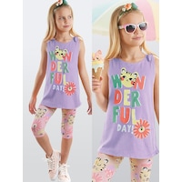 Kedili Çiçekli Kolsuz Kız Çocuk Yazlık Tunik T-shirt Tayt Takım Kedili Çiçekli Kolsuz Kız Çocuk Yazlık Tunik T-shirt Tayt Takım
