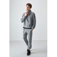 Tommy Life Gri Melanj Yarım Fermuar Dik Yaka Lastik Paça Polar Erkek Eşofman Takımı - 85159 GRİ MELANJ Tommy Life Gri Melanj Yarım Fermuar Dik Yaka Lastik Paça Polar Erkek Eşofman Takımı - 85159 GRİ MELANJ