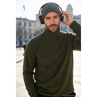 Buratti Slim Fit Anti-Pilling Tüylenme Yapmayan Bato Yaka Kışlık Şardonlu Erkek Polar 5906001 Haki